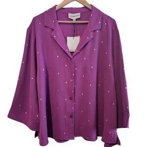 Alex & Parker Blouse Womens 2XL Purple Button Down Polka Dot Relaxed Collar